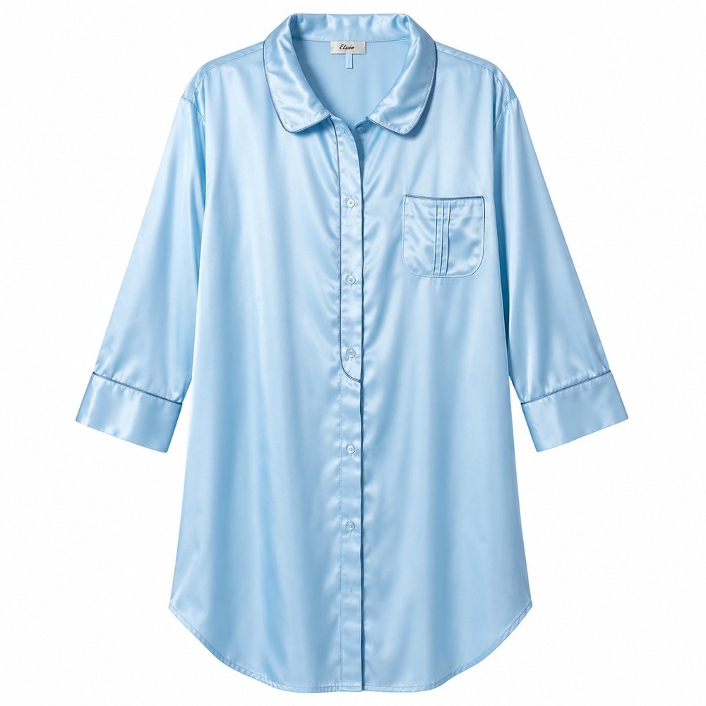 NWT$ Vtg ELAM Angelic Liquette Satin Sateen Sleep Shirt Womens Sz US 16(XL) Blue